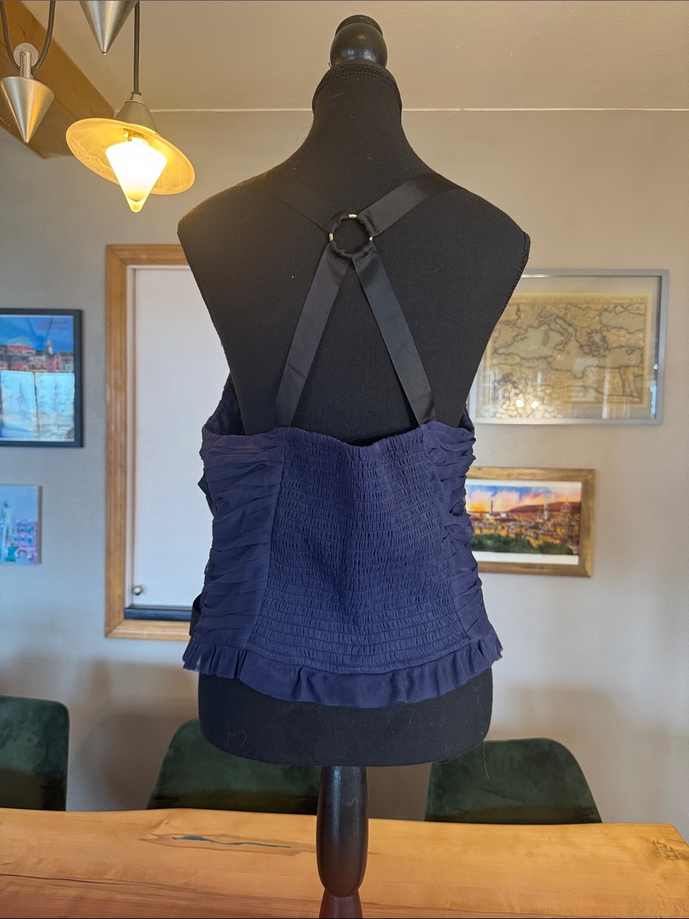 Navy Ruffled Evening Top with Satin Ribbon - Picture 3 of 4